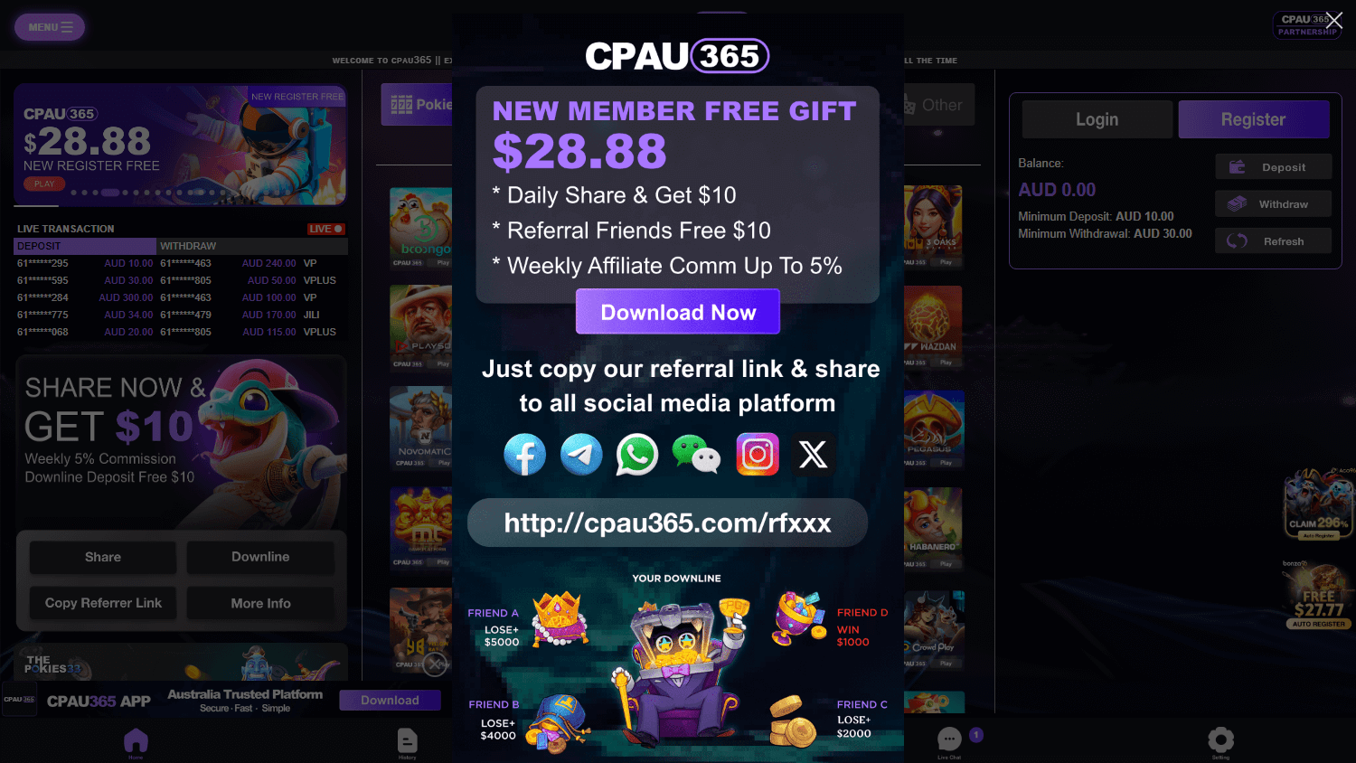 CPAU365 live dealer tables screenshot